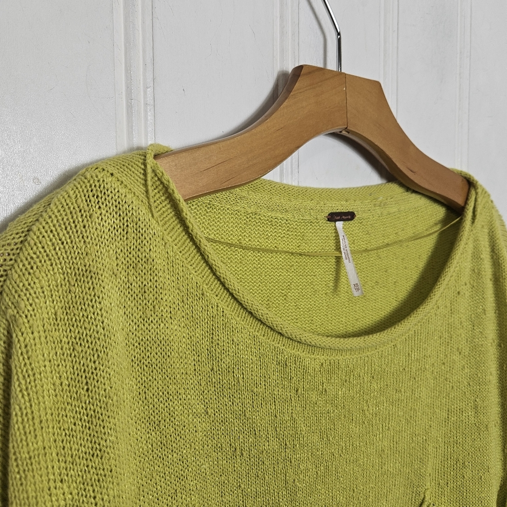 Free People Chartreuse Off-the-Shoulder Sweater slouchy grunge 💚 - Picture 3 of 11